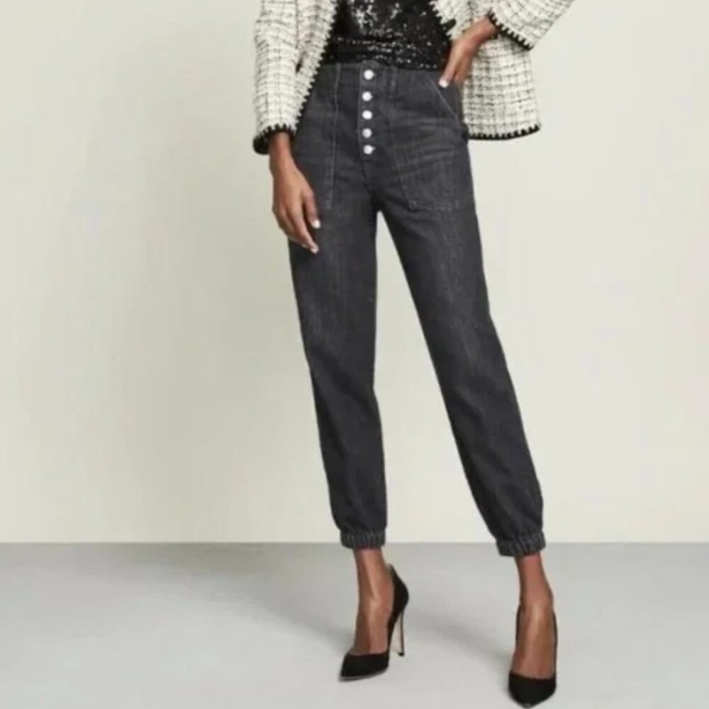 Veronica Beard Bolton Jeans High Rise, Jogger Hem, Washed Black, Size 29/8 Denim